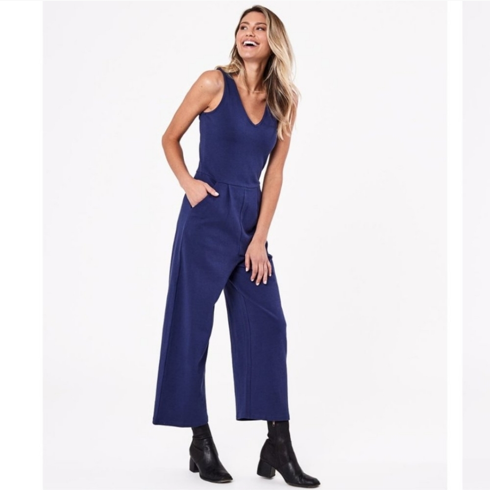 Pact Organic Cotton Luxe Wide Leg Jumpsuit size L beautiful blue